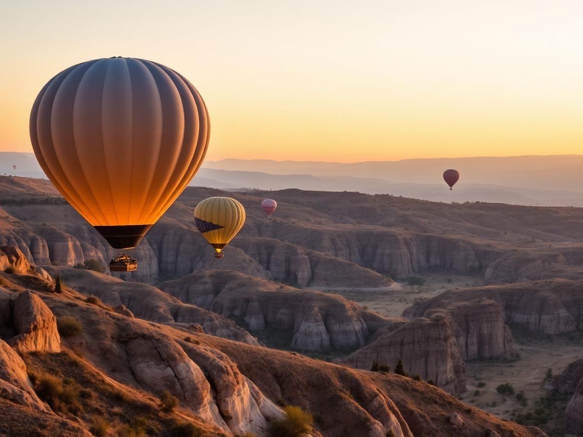 Montgolfières au lever du soleil au-dessus des vallées de Cappadoce