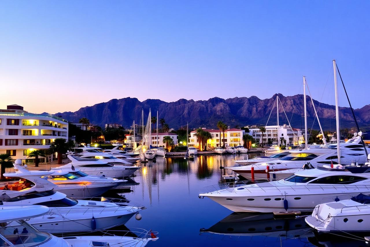 Marina de Puerto Banus à Marbella au crépuscule