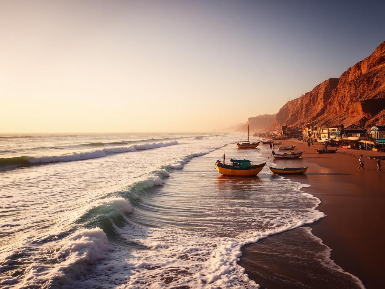 Baie et village de surfeurs d'Imsouane sur la côte atlantique marocaine