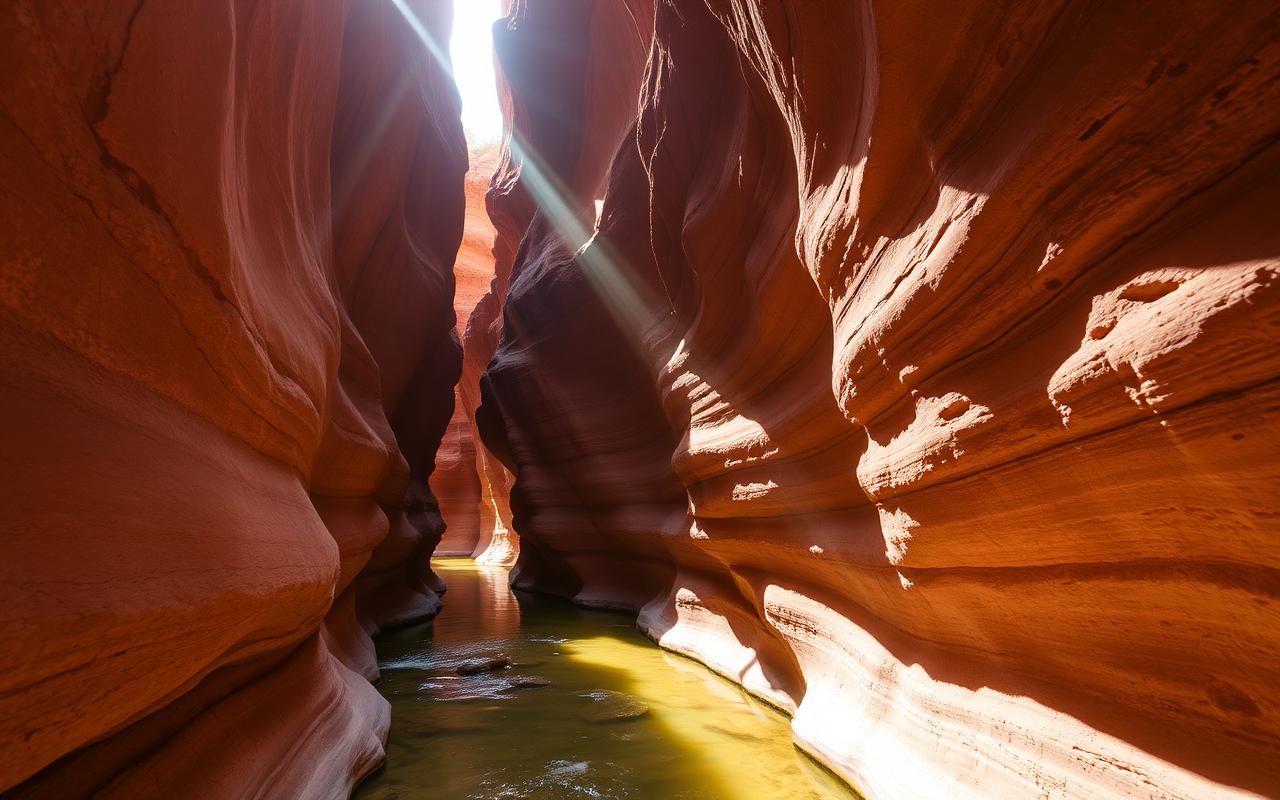 Canyon étroit aux parois sculptées et ruisseau clair