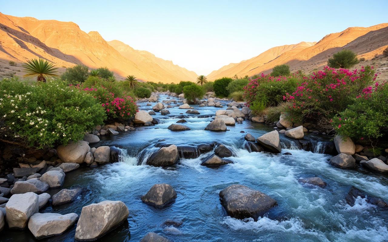 Traversée naturelle d'une rivière de montagne au Maroc