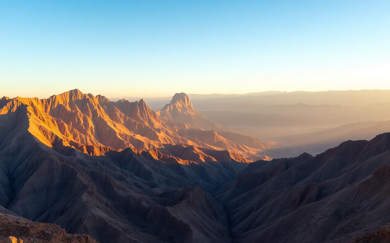 Panorama des montagnes du Haut Atlas au coucher du soleil