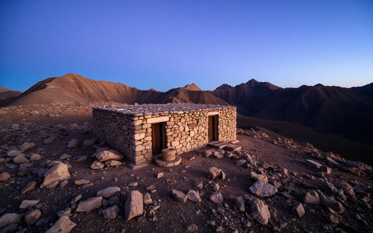 Refuge de montagne en pierre à 3 207 m sous le sommet du Toubkal